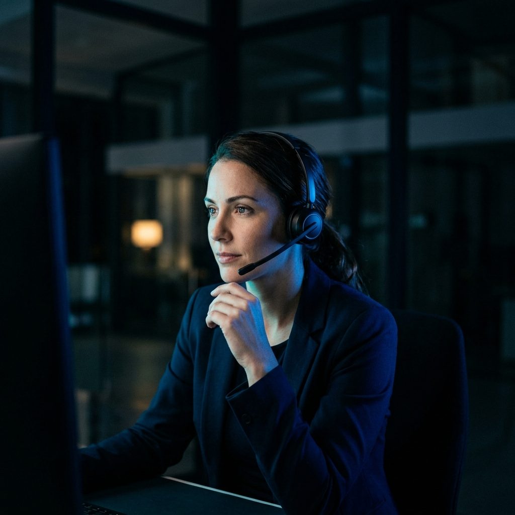 A business owner taking a call at her desk